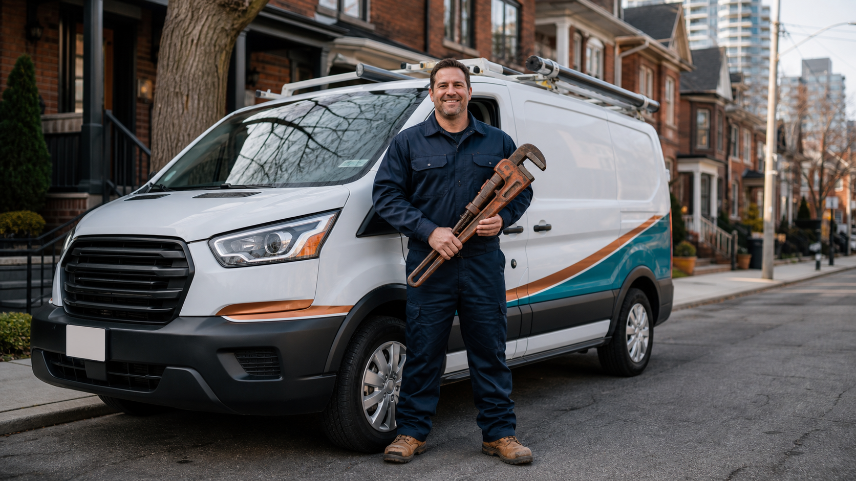 Harbourfront Plumbing technician with a clean service van on a Toronto street